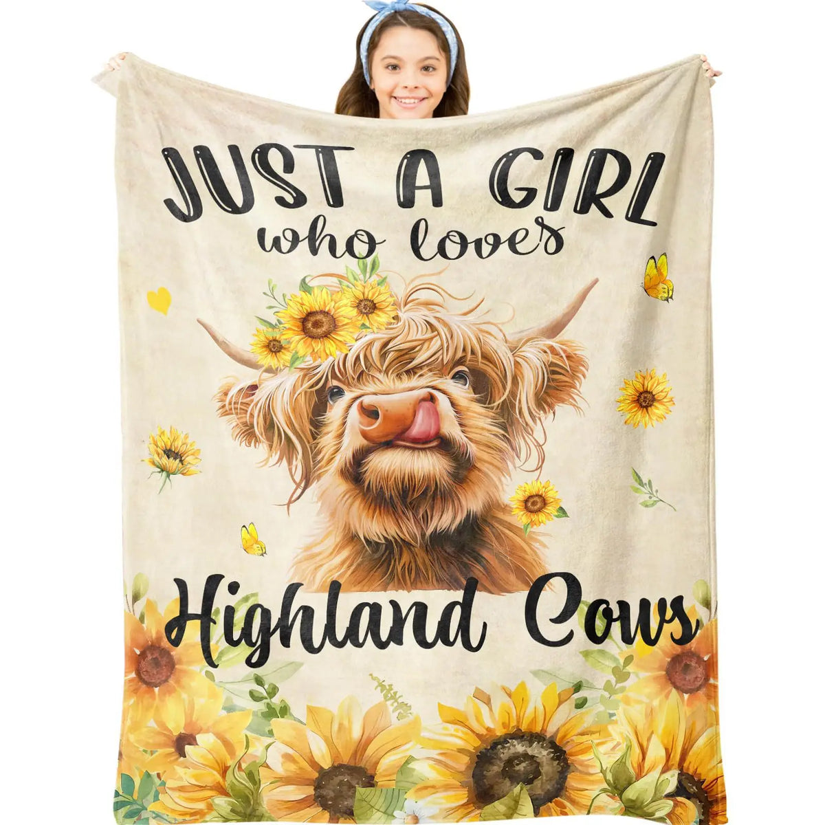 Highland Cow & Brown Floral Cozy Flannel Blanket | Farmhouse Throw