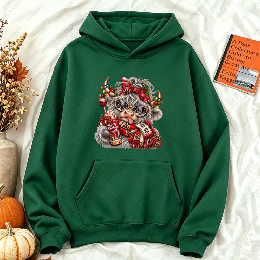 Cute Highland Cow Christmas Hoodie - Winter Holiday Pullover