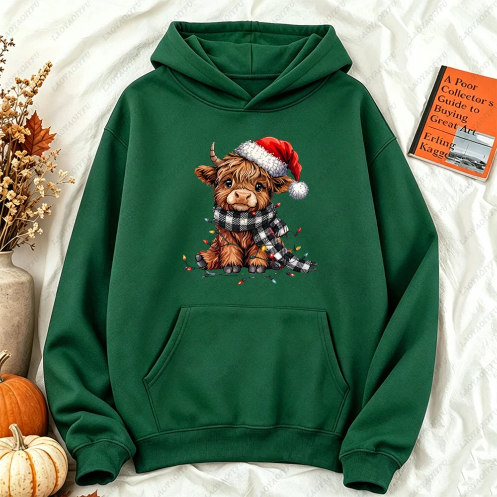 Cute Highland Cow Christmas Hoodie - Winter Holiday Pullover