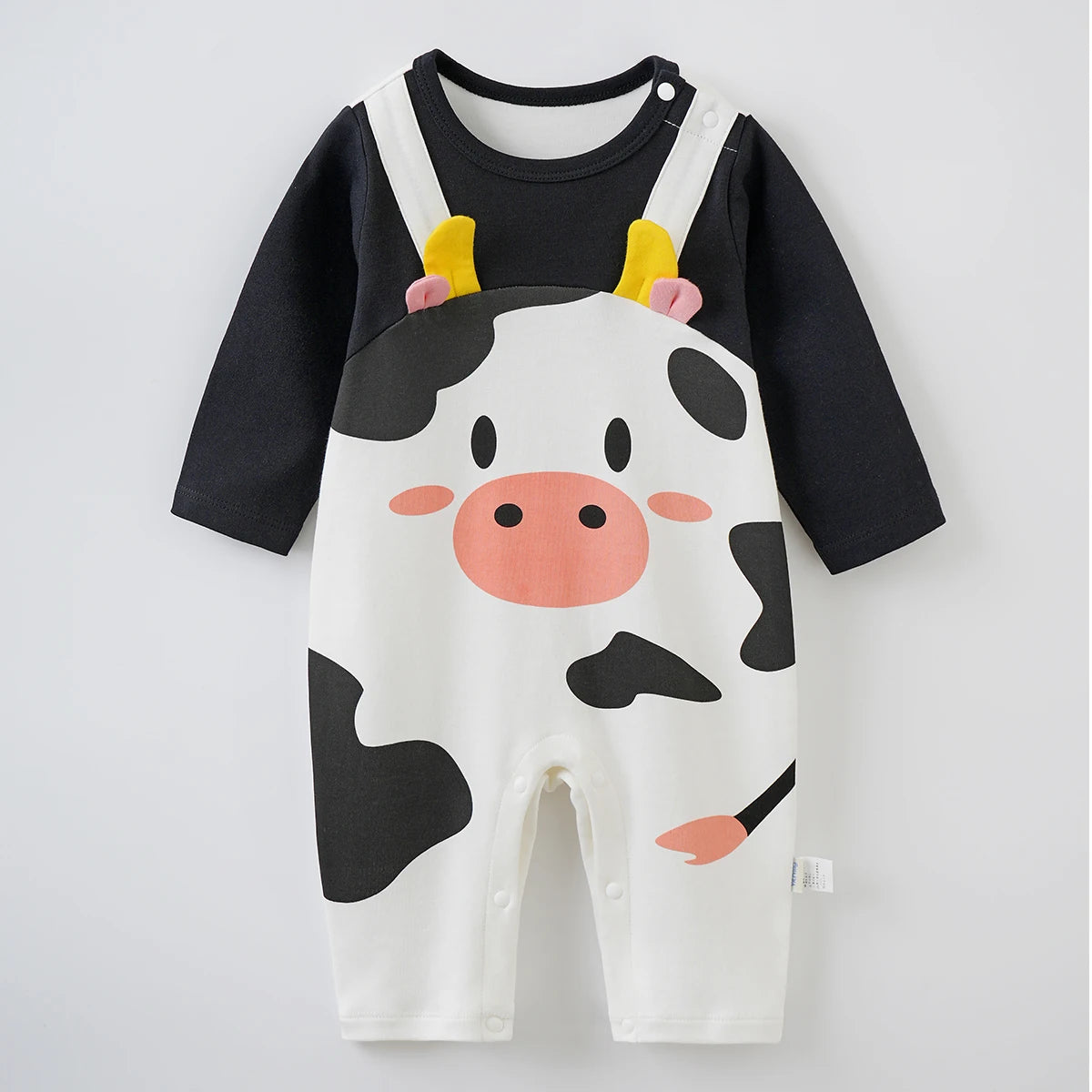 Unisex Baby Cow Horn Print Suspender Romper (0-18M)